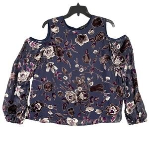 Jieru Floral Cold Shoulder Sheer Blouse Large Whimsigoth Velvet Burnout Romantic